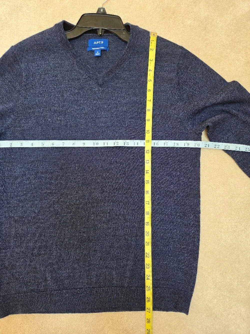 APT.9 Men's Size M Merino Wool Blend V- Neck Sweater Heather Blue Pullover Soft